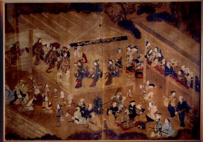 Théâtre Kabuki : acteurs sur scène ; estampe japonaise du 18e siècle Paris, musée Guimet, Musée national des arts asiatiques - Japanese School