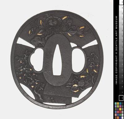 Tsuba : Chrysanthème, Cerisier, Iris - Japanese School