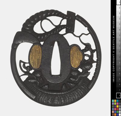 Tsuba : Fleurs, Faux, Corde, début 18ème siècle (Fer) - Japanese School
