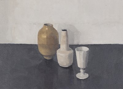 Nature morte avec trois objets, 2024 (huile sur papier) - Jason Line