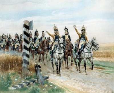 Le poste frontière, 23e Dragon. Aquarelle par Édouard Detaille. XIXe siècle. Paris, Musée de l