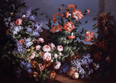 Nature morte de roses et lilas. Peinture de Jean Baptiste (Jean-Baptiste) Monnoyer (1634-1699) Collection privee. - Jean-Baptiste Monnoyer