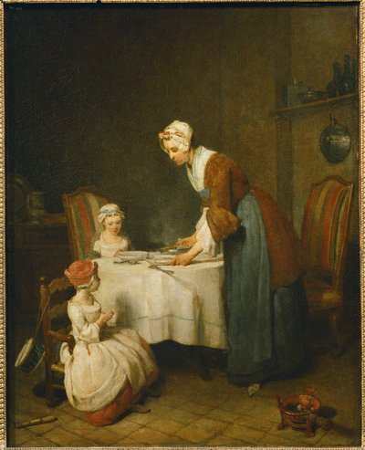 La Benedicite. Une mère attend que sa petite fille dise ... - Jean-Baptiste Simeon Chardin