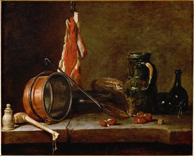 Menu du Gras et ustensil de cuisine ... - Jean-Baptiste Simeon Chardin