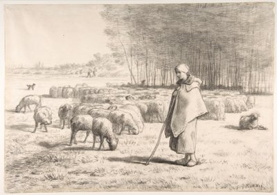 Une bergère avec son troupeau - Jean-Francois Millet