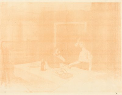 Scène de cabinet particulier, planche en largeur au lavis - Jean-Louis Forain