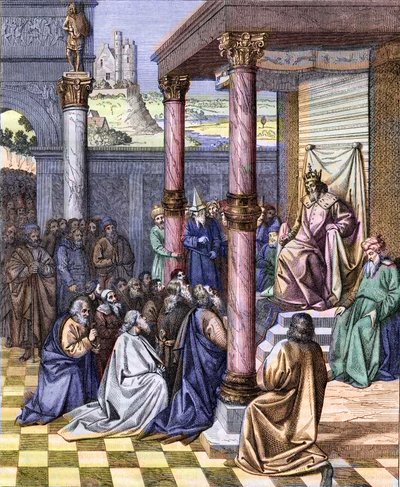 Cyrus II le Grand, roi de Perse, libère les Judéens exilés à Babylone en 539 av. J.-C. Gravure d