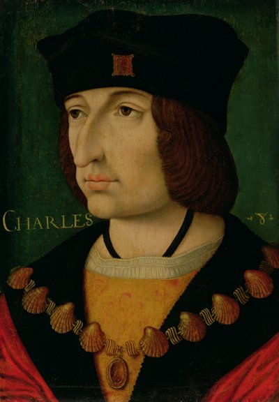 Portrait de Charles VIII (1470-98) Roi de France - Jean (attr.to) Bourdichon