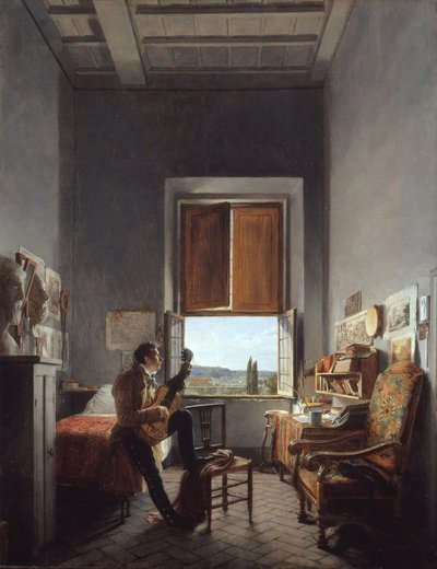 Léon Pallière dans sa chambre à la Villa Médicis, Rome, 1817 - Jean Alaux