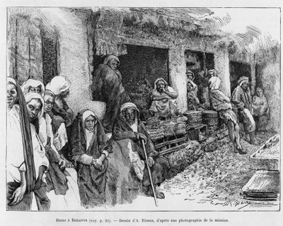Bazar à Bahreïn, Tchad. Gravure pour illustrer l