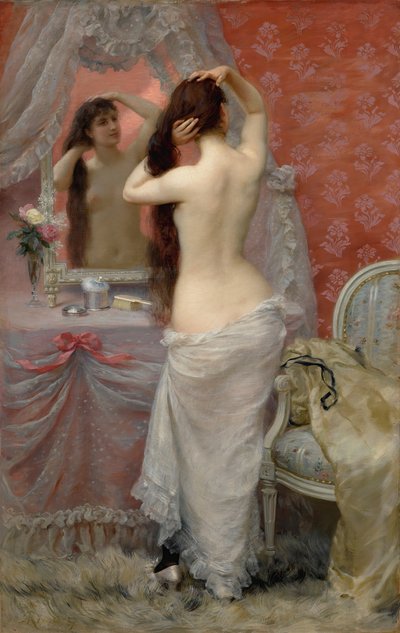 Jeune femme nue se coiffant dans un intérieur, 1887 - Jean Andre Rixens