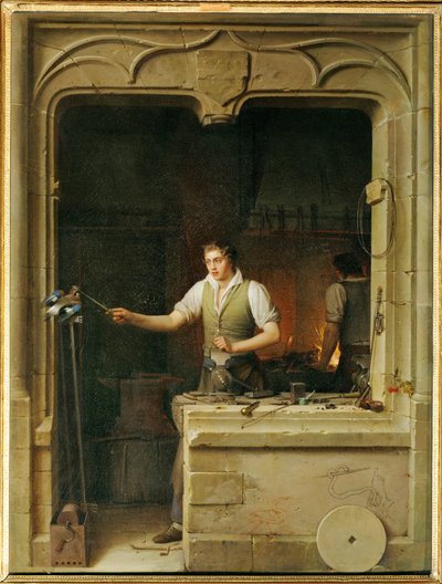 Un serrurier cherche a faire mordre sa lime a un geai- A locksmith tries to make a jay bite his ratchet ... - Jean Antoine Laurent