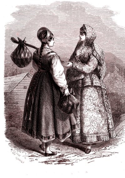 Russie. Femmes des monts Valdaï. 1865 (Gravure) - Jean Antoine Valentin Foulquier