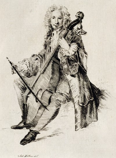 Joueur de violoncelle, par Jean Antoine Watteau, gravure - Jean Antoine Watteau