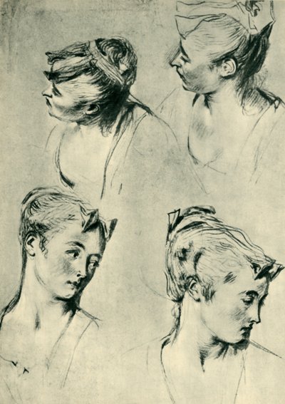 Quatre études de têtes féminines, début du 18ème siècle, 1943 - Jean Antoine Watteau