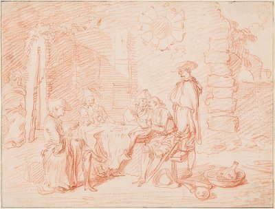 Soldats jouant aux cartes devant un mur - Jean Antoine Watteau