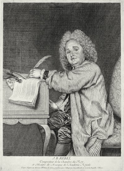 Portrait de Jean-Ferry Rebel (1666-1747) gravé par Moyreau - Jean Antoine Watteau