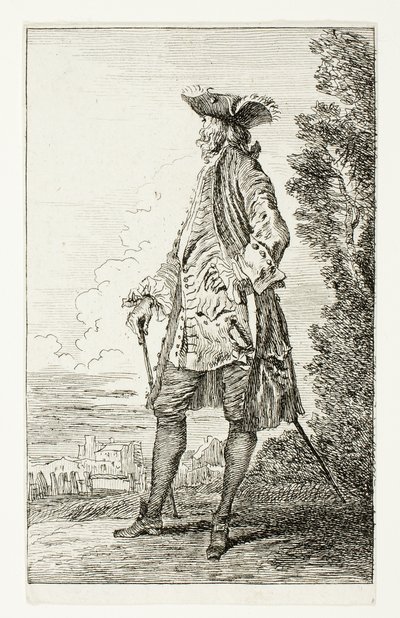 Homme debout avec un chapeau, tourné vers la gauche, tiré de Figures de Modes - Jean Antoine Watteau