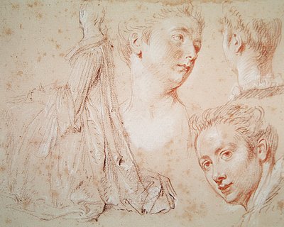 Trois têtes et une femme assise, c.1716 - Jean Antoine Watteau