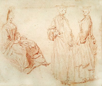 Trois femmes, une assise à gauche - Jean Antoine Watteau