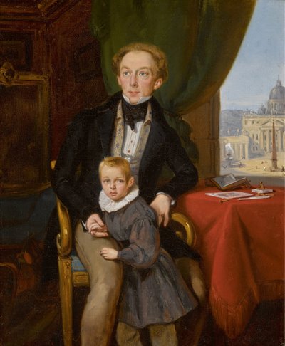 Portrait du comte Piotr Ivanovitch Mechtcherski 1802-1876 avec son fils Nikolaï, 1935 - Jean Auguste Bard