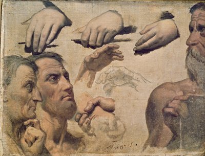 Étude de têtes et de mains pour l