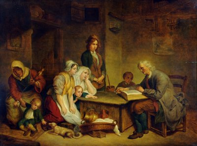 Un père lisant une Bible à sa famille - Jean Baptiste (after) Greuze