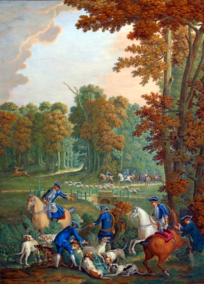 Plaque représentant les chasses de Louis XVI : le relais au carrefour de l