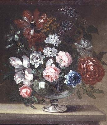 Roses, tulipes et autres fleurs dans un vase - Jean Baptiste (follower of) Monnoyer