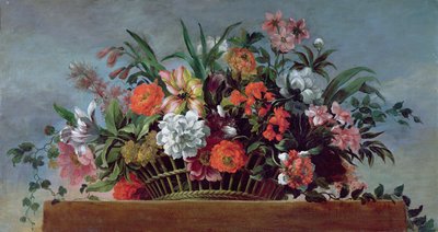 Panier tressé rempli de fleurs - Jean Baptiste Belin de Fontenay
