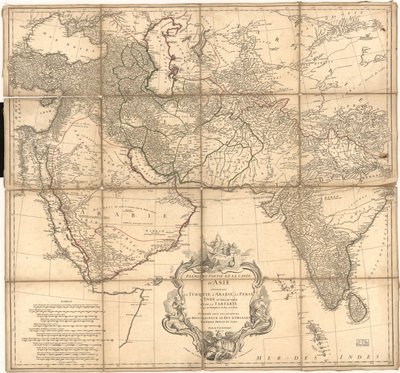 Relief montré par des hachures et picturalement. Copie annotée en encres pour montrer les frontières. - Jean Baptiste Bourguignon dAnville