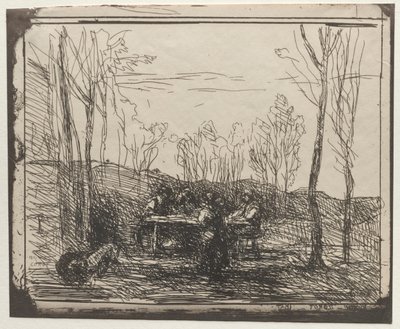 Petit déjeuner dans une clairière, impression originale 1857, imprimée en 1921 - Jean Baptiste Camille Corot
