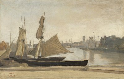 Dunkerque, bateaux de pêche amarrés au quai, vers 1830 - Jean Baptiste Camille Corot