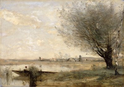Pêcheur amarré à une berge - Jean Baptiste Camille Corot