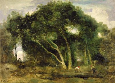 Fontainebleau : Chênes inclinés dans une éclaircie de forêt - Jean Baptiste Camille Corot