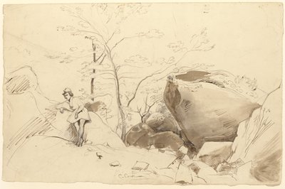 Fontainebleau, personnage adossé à un rocher - Jean Baptiste Camille Corot