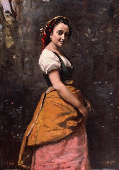 Français :  Jeune femme en forêt Young Woman in the Woods - Jean Baptiste Camille Corot