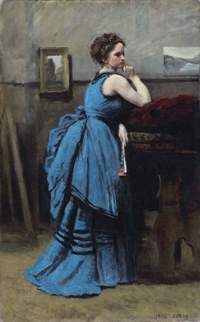 Français :  La dame en bleu Lady in Blue - Jean Baptiste Camille Corot