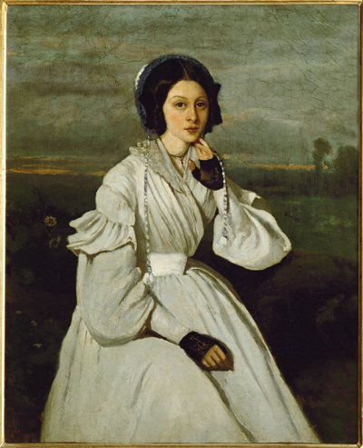 Fille en robe blanche dans un paysage ... - Jean Baptiste Camille Corot
