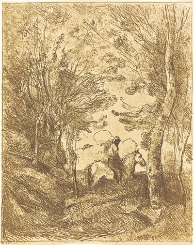 Cavalier dans les bois, grande plaque - Jean Baptiste Camille Corot
