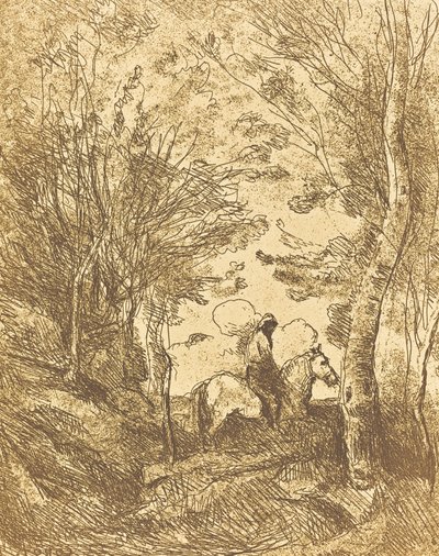 Cavalier dans les bois, Grande Plaque Le Grand Cavalier sous bois - Jean Baptiste Camille Corot