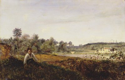 Jeune pâtre assis en vue de l