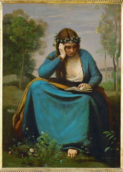 Liseuse couronee des Fleurs or La Muse de Virgil … - Jean Baptiste Camille Corot
