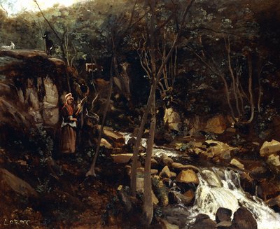 Lormes - Un torrent avec un paysan debout, filant de la laine, 1842 - Jean Baptiste Camille Corot