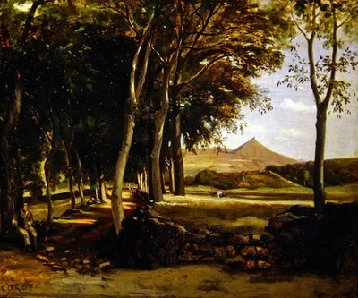 Paysage de montagne vu à travers une allée d