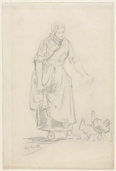 Paysanne nourrissant des poules - Jean Baptiste Camille Corot