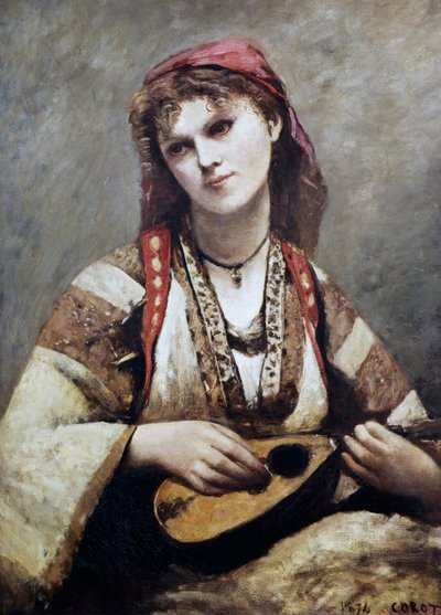 Portrait de Christine Nilson, ou La Bohémienne avec une Mandoline - Jean Baptiste Camille Corot