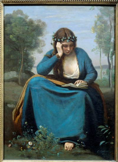 Lectrice couronnée de fleurs ou la Muse de Virgile - Jean Baptiste Camille Corot