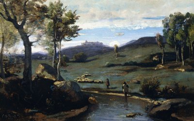 Campagne romaine - Vallée rocheuse avec un troupeau de cochons - Jean Baptiste Camille Corot