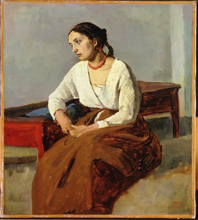 Femme assise en jupe marron - Jean Baptiste Camille Corot